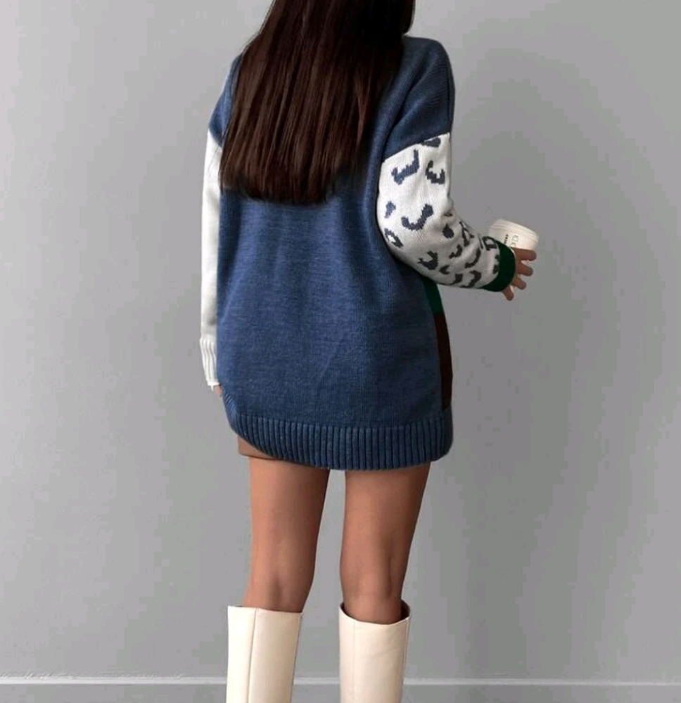 Colorblock Drop Shoulder Sweater Without Shirt - Picture 2 of 4